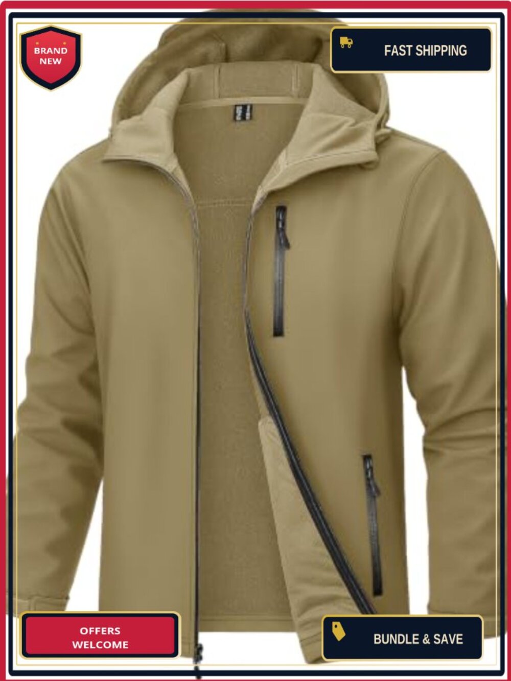 Men's Waterproof Softshell Jacket Fleece Lined Windproof Hooded